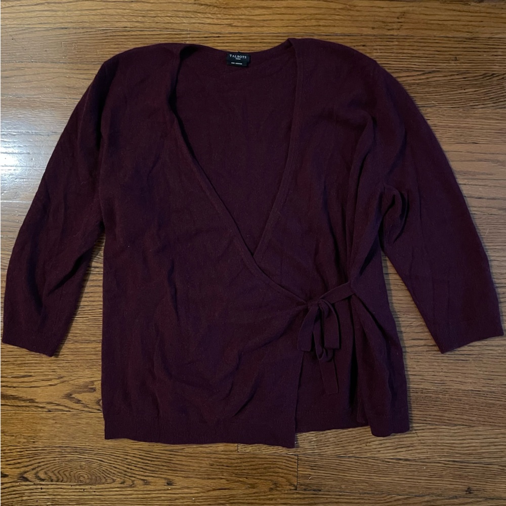 Talbots 100% Cashmere Burgundy Wrap Sweater